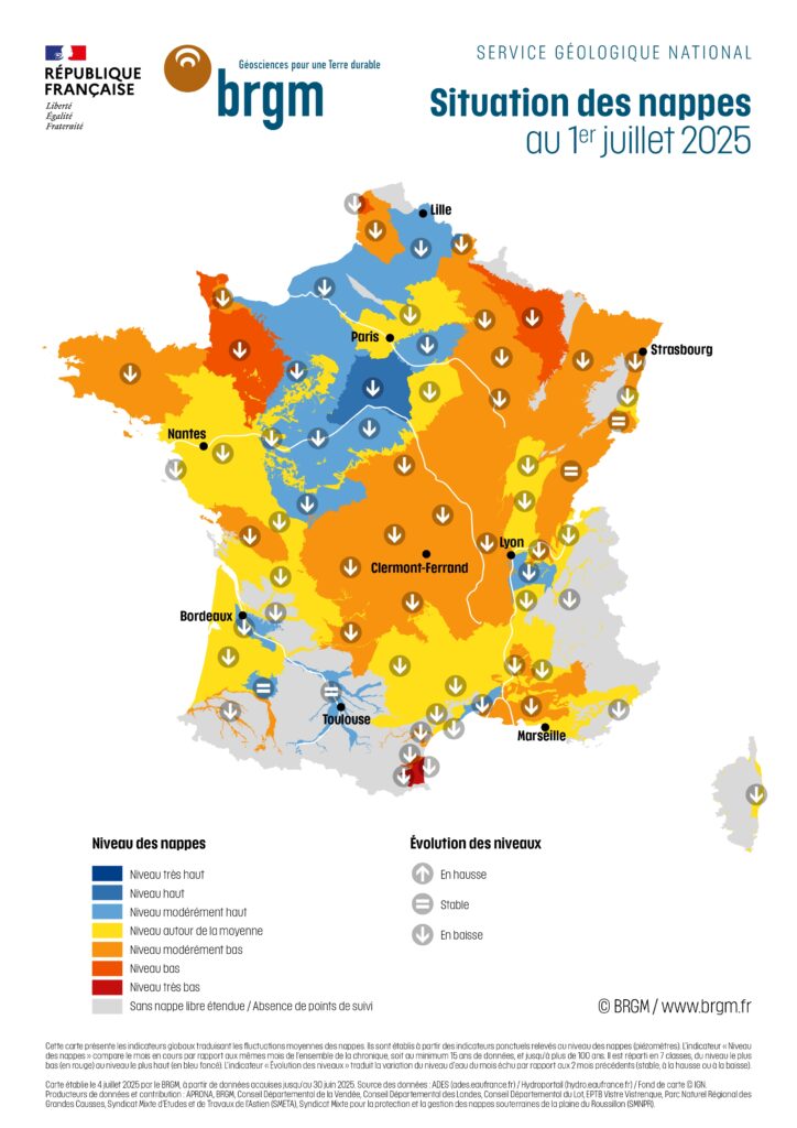 Situation des nappes au 01 juillet 2025